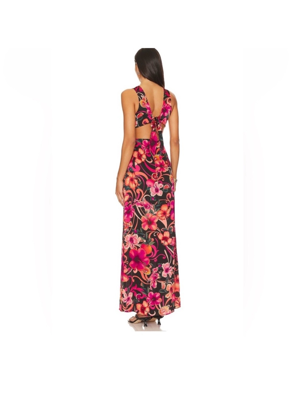 CIN CIN Floral Cutout Maxi Dress in Hibiscus Pink